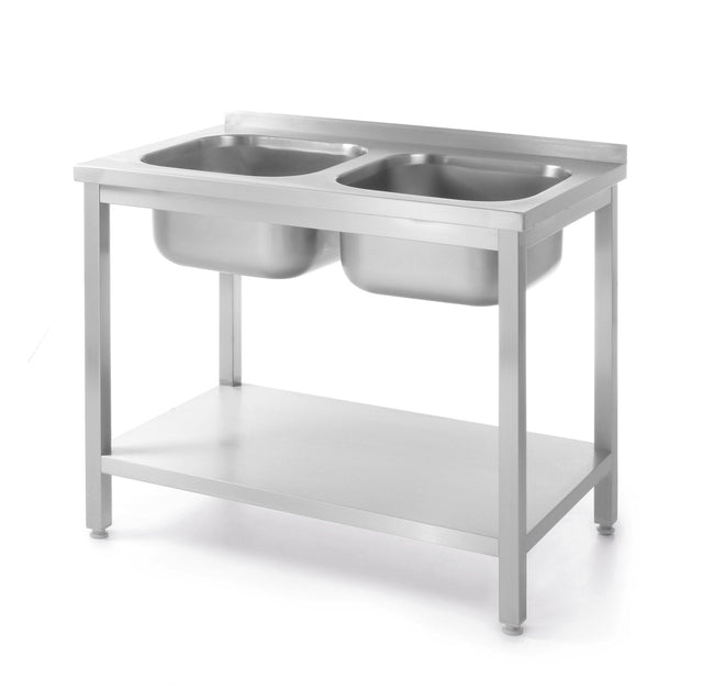 TAVOLO CON 2 LAVELLI E MENSOLA, IMBULLONATO, HENDI, KITCHEN LINE, DUE LAVELLI, 1000X600X(H)850MM - 817032