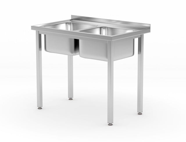 TAVOLO CON 2 LAVANDINI - IMBULLONATO, HENDI, KITCHEN LINE, 1000X600X(H)850MM - 817049