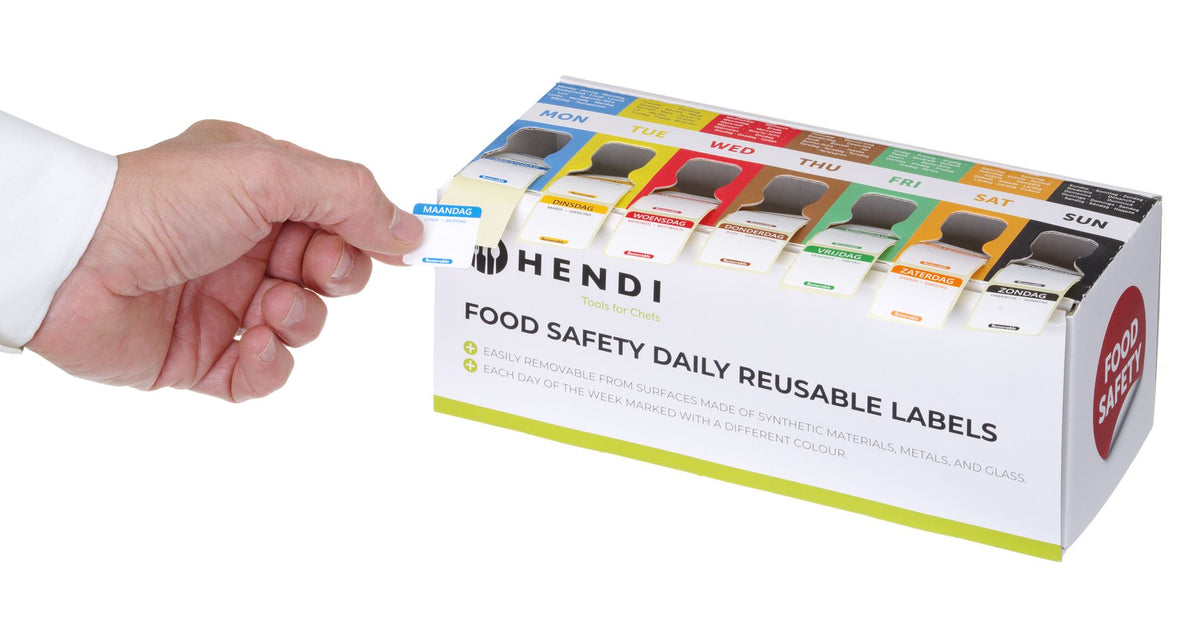 SET DI ETICHETTE DI SICUREZZA PER ALIMENTI, MULTIUSO, FACILE DA RIMUOVERE, CON DISPENSER, HENDI, 240 - 850572