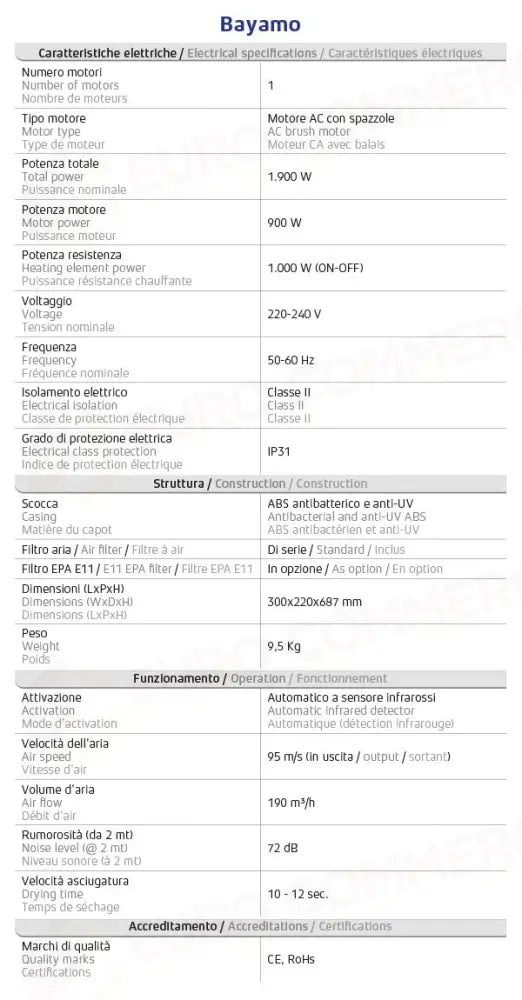 ASCIUGAMANI ELETTRICO SMART (CON MOTORE AC) - BAYAMO - 160012 - ATTREZZATURA