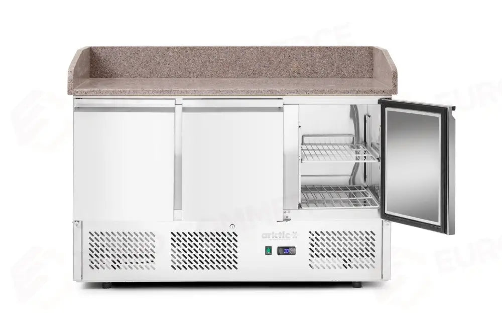 BANCO DA PIZZA CON TRE PORTE E VETRINETTA REFRIGERATA 380 + 40L ARKTIC 254L 230V/400W 1400X700X(H)