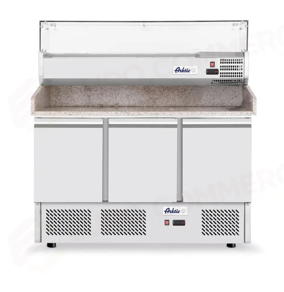 BANCO DA PIZZA CON TRE PORTE E VETRINETTA REFRIGERATA 380 + 40L ARKTIC 254L 230V/400W 1400X700X(H) - HENDI