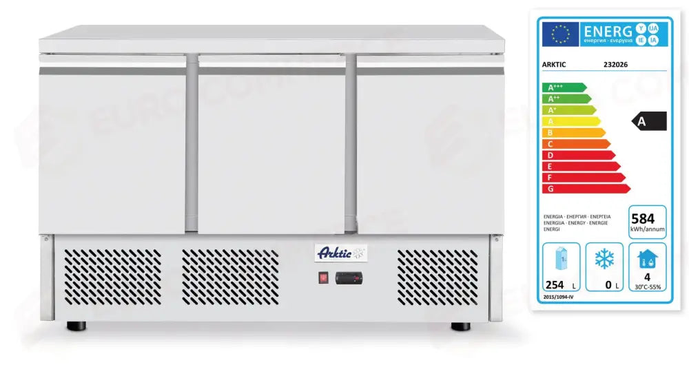 BANCONE REFRIGERATO 3 PORTE ARKTIC 254L ARGENTO 230V/220W 1365X700X(H)908MM - 238349