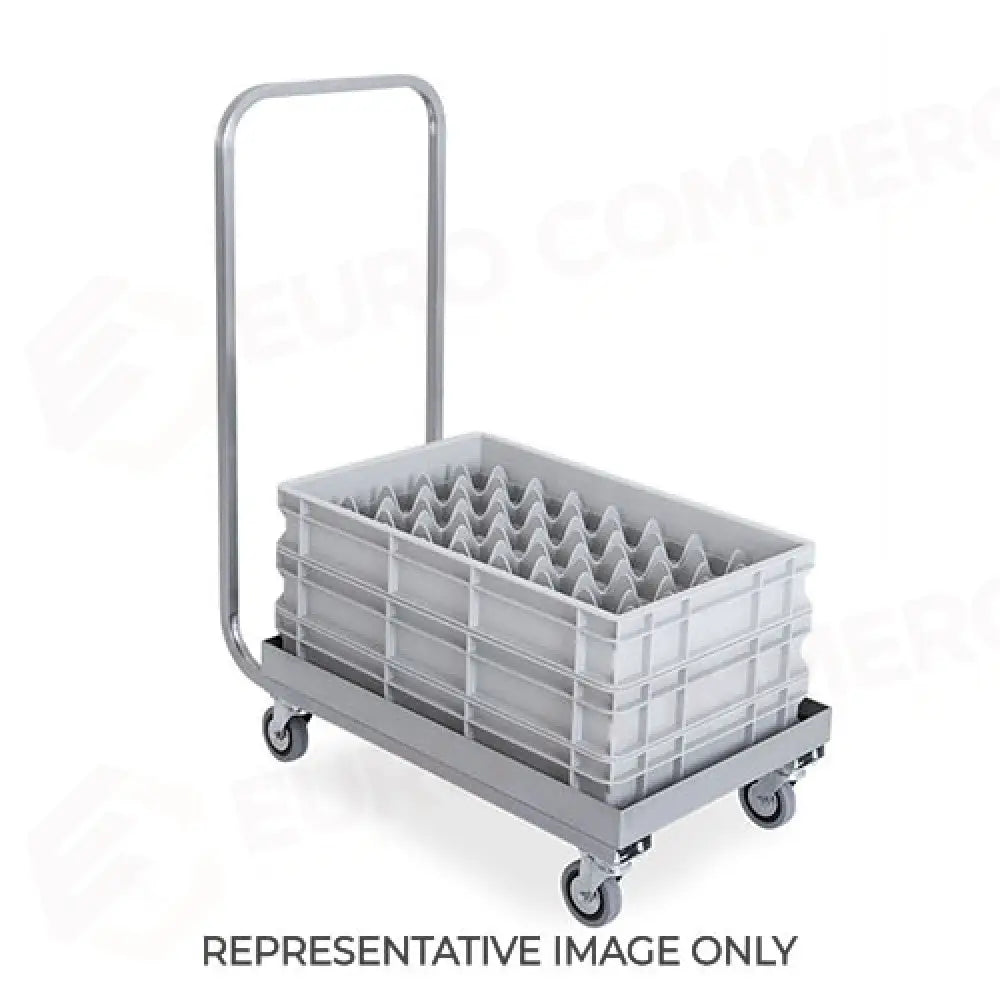BASE CON MANICO IN ACCIAIO INOX PER CESTELLI LAVASTOVIGLIE CM 61X41 2 RUOTE FRENATE - 2202P-F - METALCARRELLI - CARRELLI