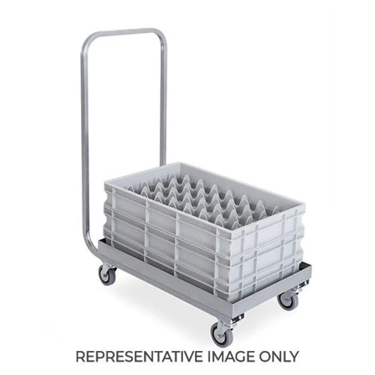 BASE CON MANICO IN ACCIAIO INOX PER CESTELLI LAVASTOVIGLIE CM 61X41 2 RUOTE FRENATE - 2202P-F - METALCARRELLI - CARRELLI