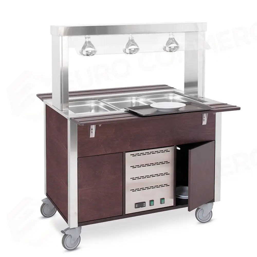 BUFFET CALDO CON PARAFIATO FISSO ARMADIATO LAMPADE A INFRAROSSI 3XGN 1/1 TINTO WENGÉ - 6910CPB.3L-W - METALCARRELLI