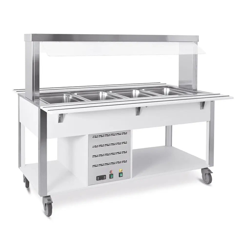 BUFFET CALDO CON PARAFIATO FISSO ILLUMINAZIONE A LED 4XGN 1/1 LACCATO RAL - 6910.4-R - METALCARRELLI - CARRELLI
