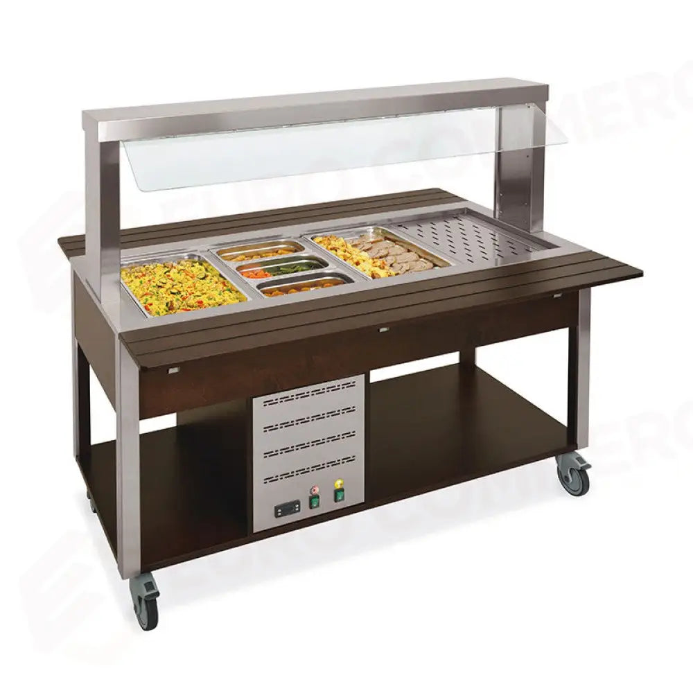 BUFFET CALDO CON PARAFIATO FISSO ILLUMINAZIONE A LED 4XGN 1/1 TINTO WENGÉ - 6910.4-W - METALCARRELLI - CARRELLI