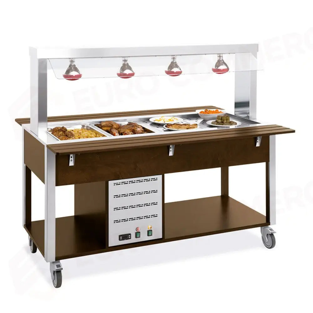 BUFFET CALDO CON PARAFIATO FISSO LAMPADE A INFRAROSSI 4XGN 1/1 TINTO WENGÉ - 6910.4L-W - METALCARRELLI - CARRELLI