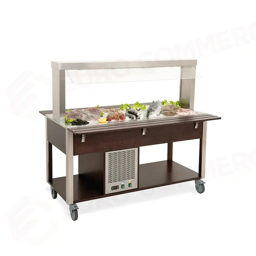 BUFFET FREDDO CON PARAFIATO FISSO ILLUMINAZIONE A LED 4XGN 1/1 TINTO WENGÉ - 6900.4-W - METALCARRELLI - CARRELLI