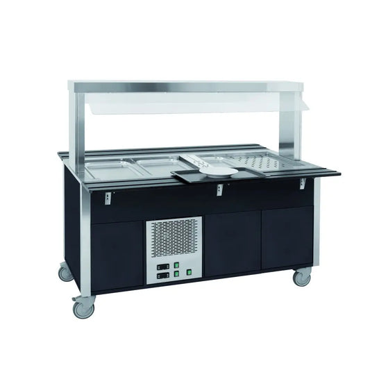 BUFFET MISTO GN 4/1 2 CALDI-2 FREDDI PARAFIATO FISSO ARMADIATO ILLUMINAZIONE A LED NERO - 6920CPB.4F2-N - METALCARRELLI