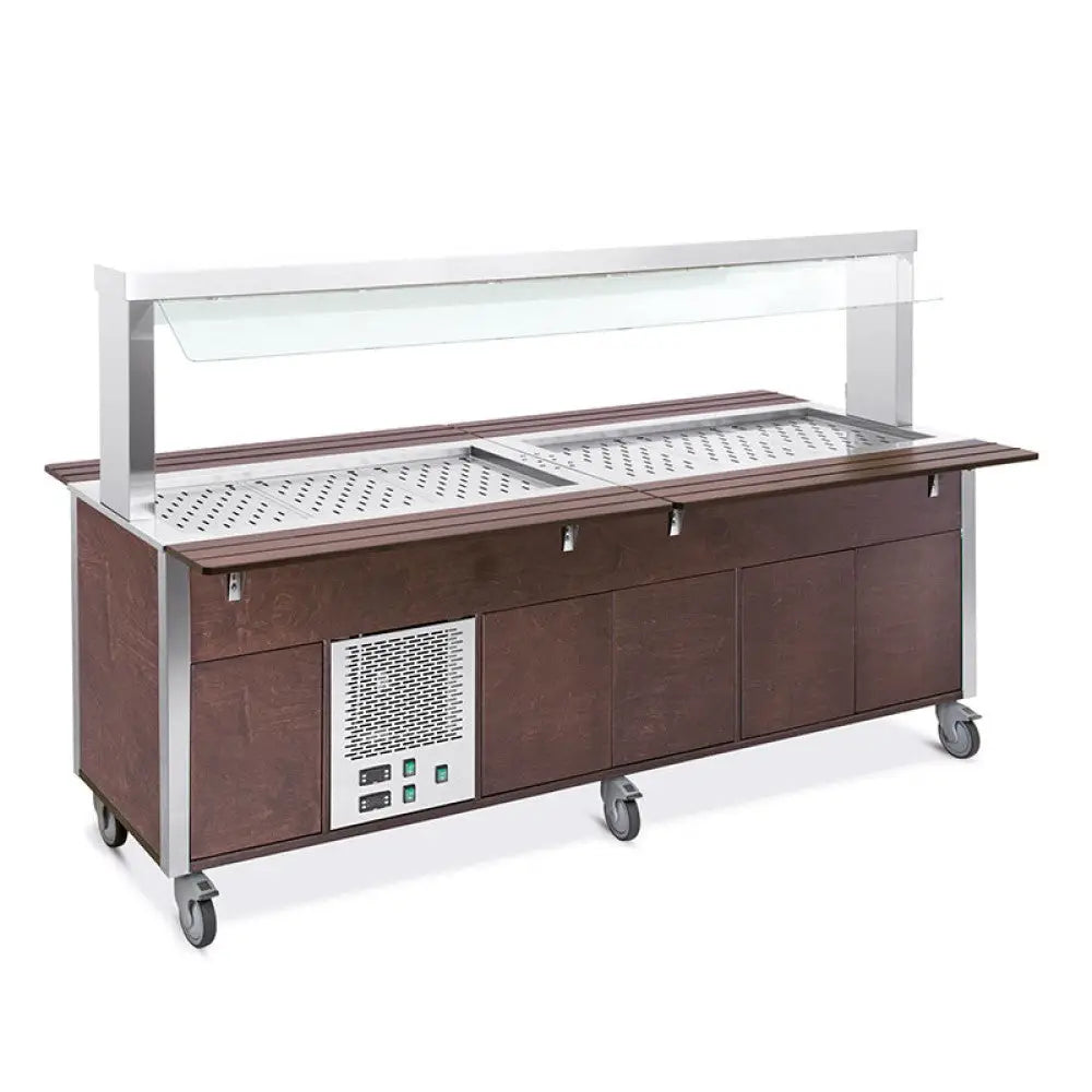 BUFFET MISTO GN 6/1 3 CALDI-3 FREDDI PARAFIATO FISSO ARMADIATO ILLUMINAZIONE A LED TINTO WENGÉ - 6920CPB.6F3-W
