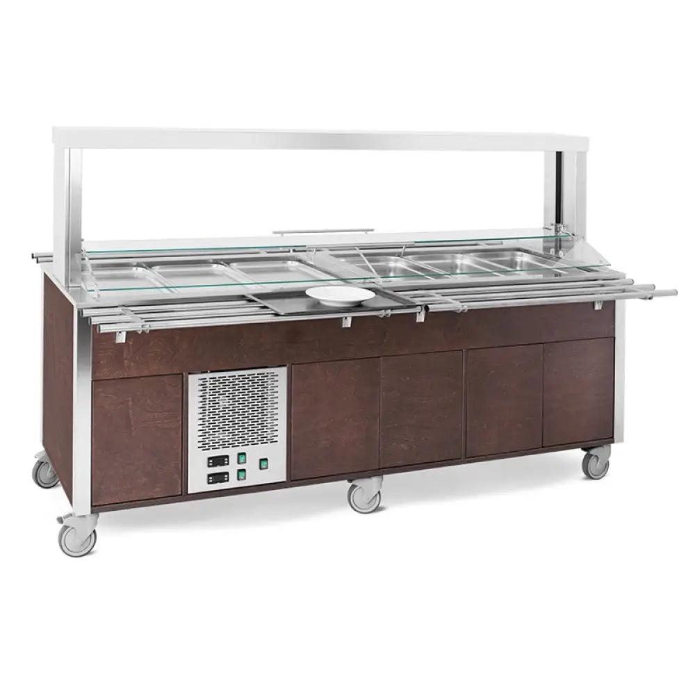 BUFFET MISTO GN 6/1 3 CALDI-3 FREDDI PARAFIATO MOBILE ARMADIATO ILLUMINAZIONE A LED NERO - 6920CPB.6F3M-W