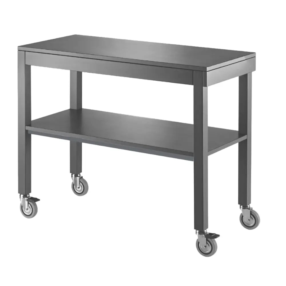 CARRELLO DI SERVIZIO IN LEGNO LACCATO GRIGIO GRANITO 2 PIANI CM 100X45 PORTAPIATTI ESTRAIBILE RUOTE ELASTICHE 2 FRENATE