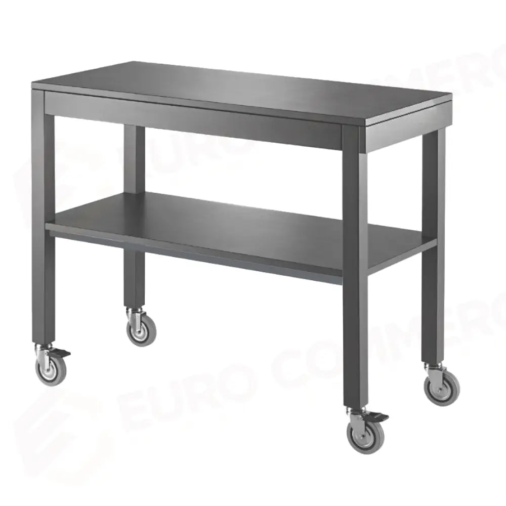 CARRELLO DI SERVIZIO IN LEGNO LACCATO GRIGIO GRANITO 2 PIANI CM 100X45 PORTAPIATTI ESTRAIBILE - 6842G - METALCARRELLI
