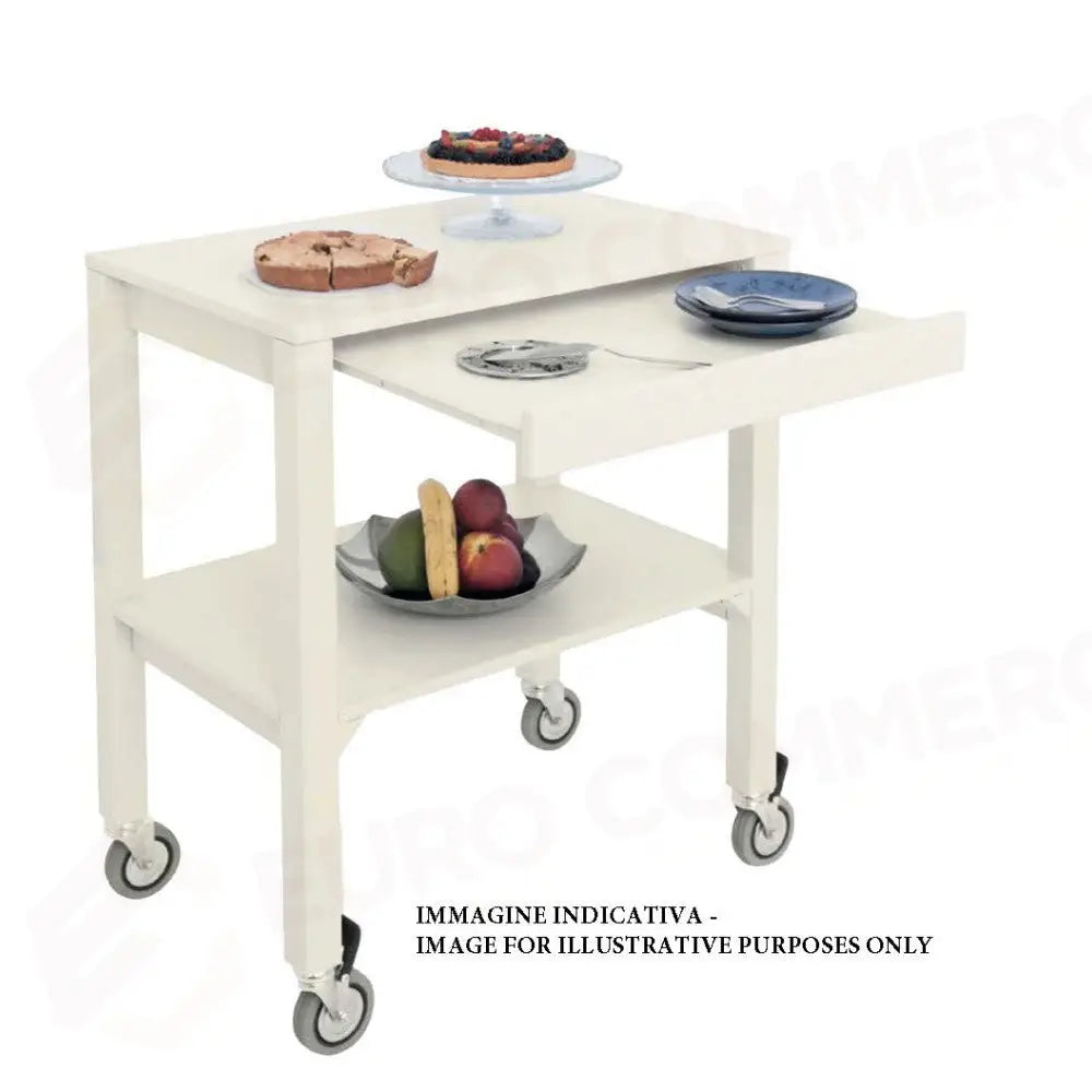 CARRELLO DI SERVIZIO IN LEGNO LACCATO MAGNOLIA 2 PIANI CM 100X56 PORTAPIATTI ESTRAIBILE - 6852M - METALCARRELLI