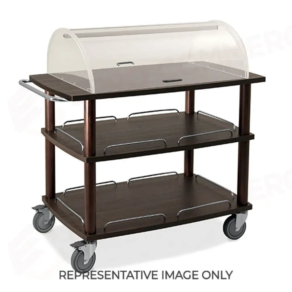 CARRELLO DI SERVIZIO IN LEGNO TINTO ROVERE 3 PIANI CUPOLA 2 RUOTE FRENATE - 6063C-F - METALCARRELLI - CARRELLI