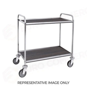 CARRELLO DI SERVIZIO INOX 2 PIANI NOBILITATO ROVERE TABACCO CM 90X45 2 RUOTE FRENATE - 4690.2T-F - METALCARRELLI