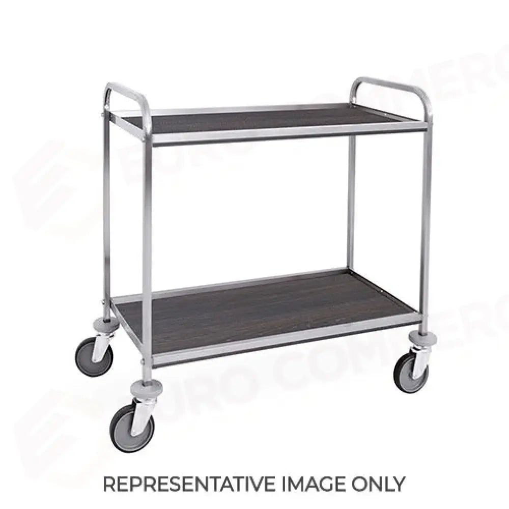 CARRELLO DI SERVIZIO INOX 2 PIANI NOBILITATO ROVERE TABACCO CM 90X45 RUOTE ELASTICHE 2 FRENATE - 4690.2T-E