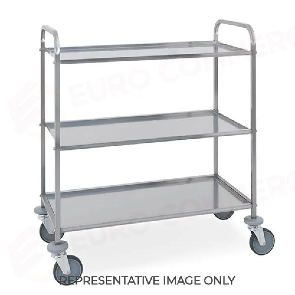 CARRELLO DI SERVIZIO INOX 3 PIANI CM 87X44X1,5H RUOTE ELASTICHE 2 FRENATE - 1524-E - METALCARRELLI - CARRELLI