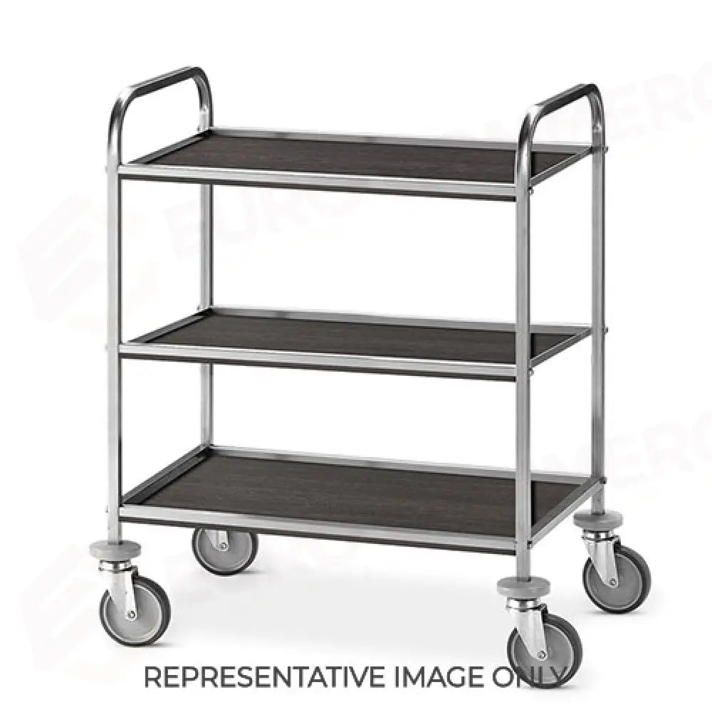 CARRELLO DI SERVIZIO INOX 3 PIANI NOBILITATO ROVERE TABACCO CM 70X45 - 4670.3T - METALCARRELLI - CARRELLI