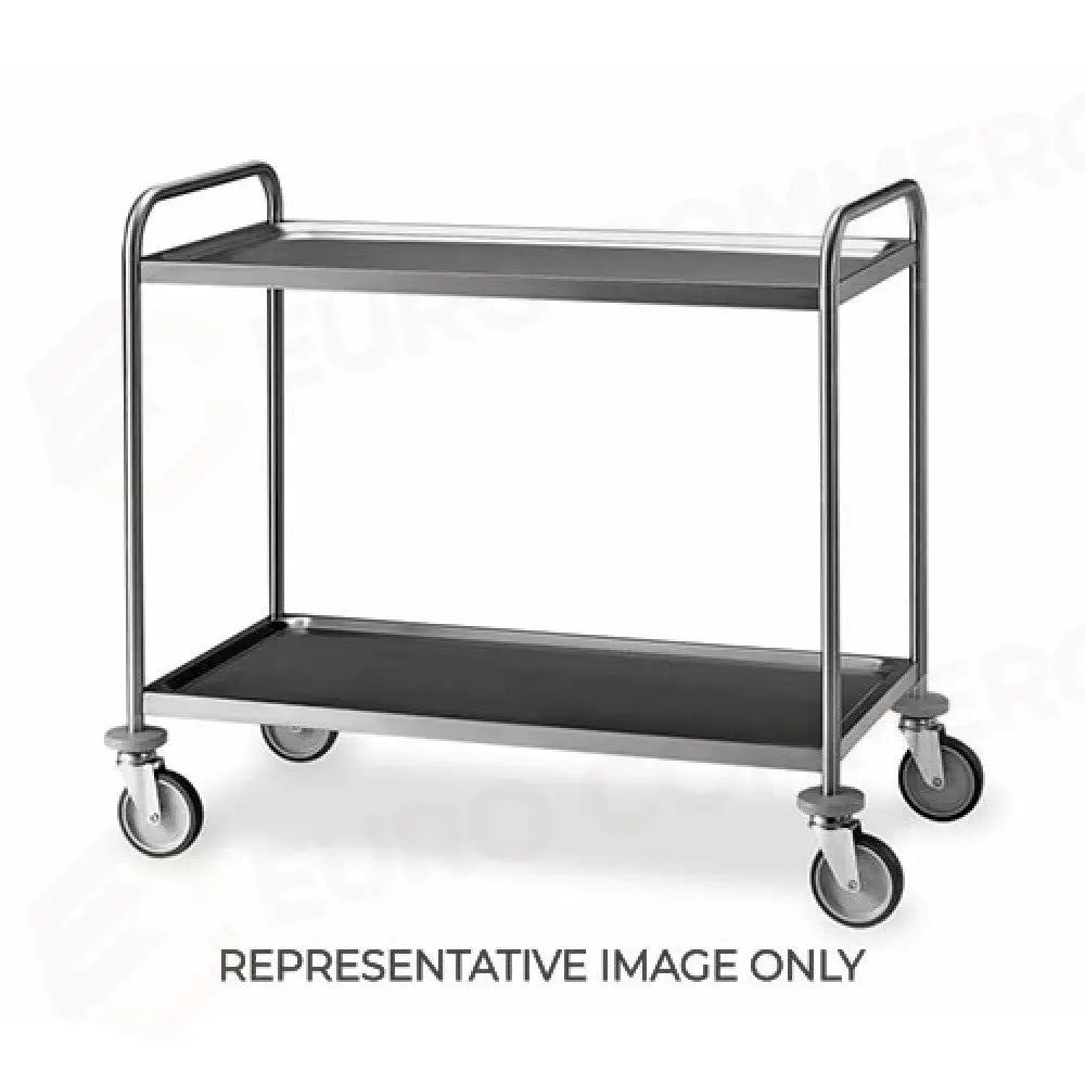 CARRELLO INOX 2 PIANI STAMPATI CM 100X50 RUOTE ELASTICHE 2 FRENATE - 1400-E - METALCARRELLI - CARRELLI