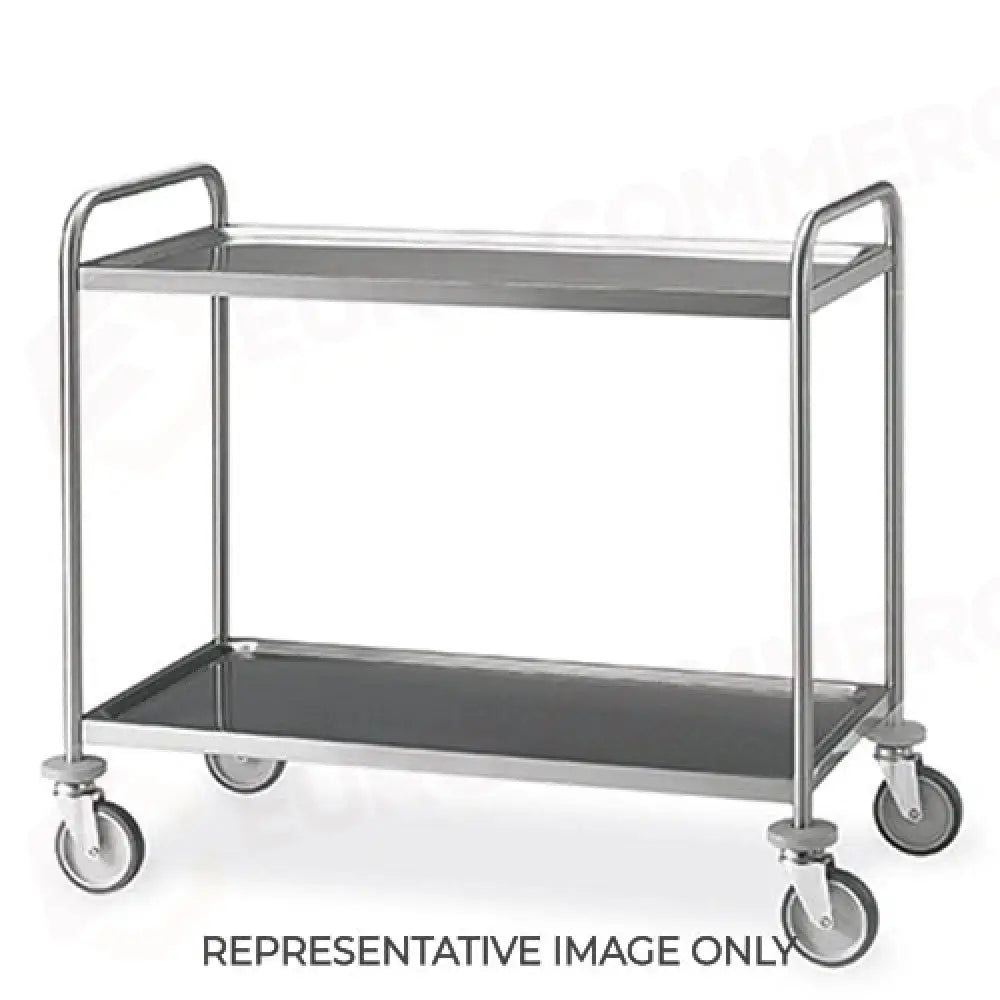 CARRELLO INOX 2 PIANI STAMPATI CM 100X60 2 RUOTE FRENATE - 1402-F - METALCARRELLI - CARRELLI