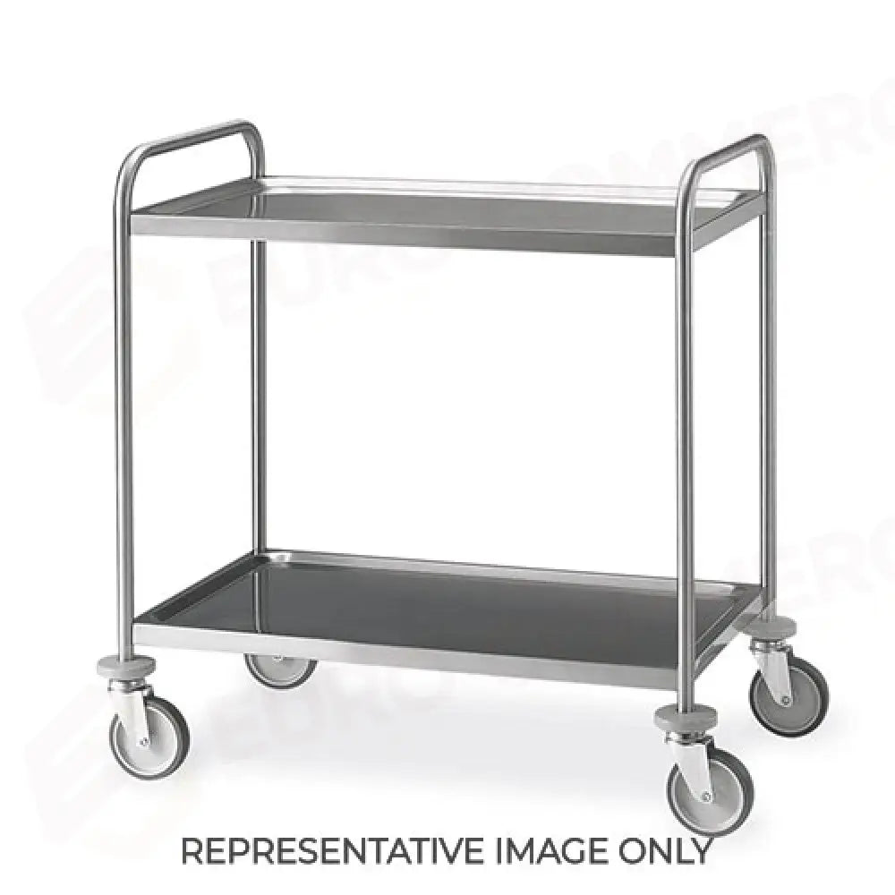 CARRELLO INOX 2 PIANI STAMPATI CM 80X50 RUOTE ELASTICHE 2 FRENATE - 1400C-E - METALCARRELLI - CARRELLI