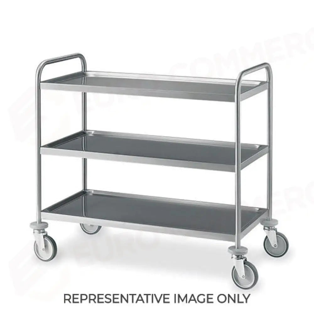 CARRELLO INOX 3 PIANI STAMPATI CM 100X50 2 RUOTE FRENATE - 1405-F - METALCARRELLI - CARRELLI