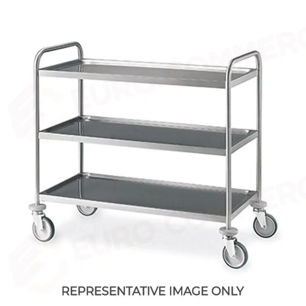 CARRELLO INOX 3 PIANI STAMPATI CM 100X60 2 RUOTE FRENATE - 1407-F - METALCARRELLI - CARRELLI