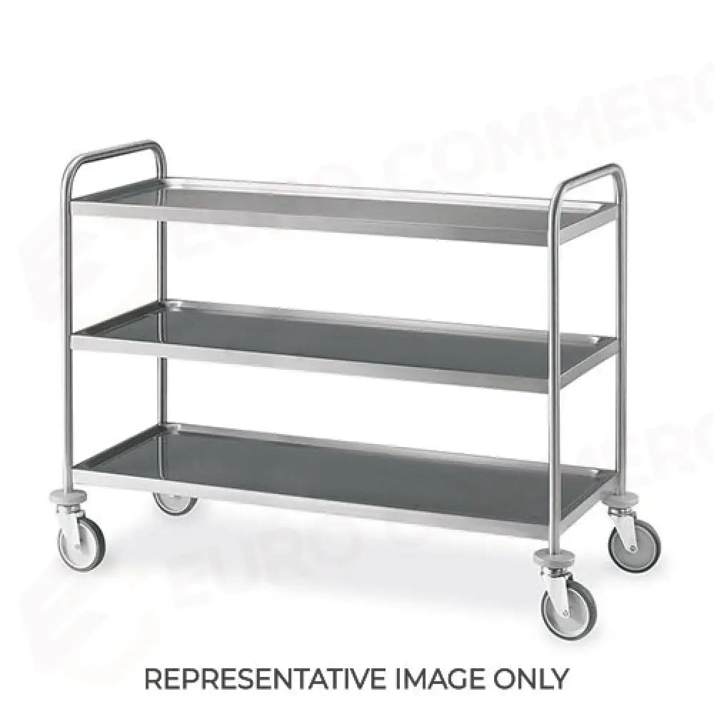 CARRELLO INOX 3 PIANI STAMPATI CM 120X60 RUOTE ELASTICHE 2 FRENATE - 14033-E - METALCARRELLI - CARRELLI