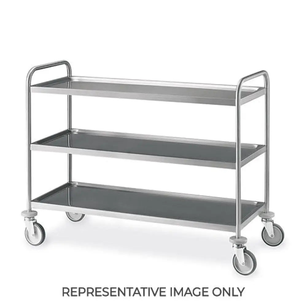 CARRELLO INOX 3 PIANI STAMPATI CM 120X60 RUOTE ELASTICHE 2 FRENATE - 14033-E - METALCARRELLI - CARRELLI
