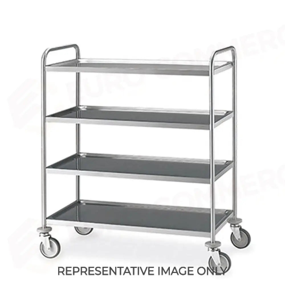 CARRELLO INOX 4 PIANI STAMPATI CM 100X60 2 RUOTE FRENATE - 1412-F - METALCARRELLI - CARRELLI
