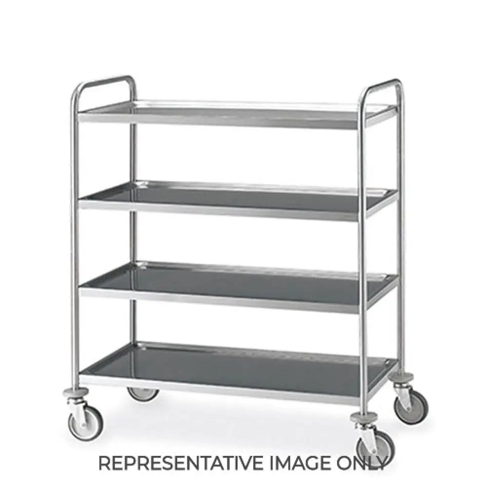 CARRELLO INOX 4 PIANI STAMPATI CM 100X60 RUOTE ELASTICHE 2 FRENATE - 1412-E - METALCARRELLI - CARRELLI