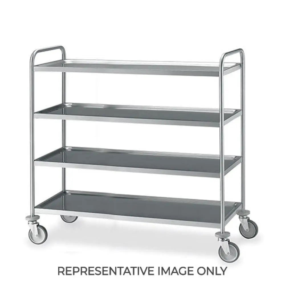 CARRELLO INOX 4 PIANI STAMPATI CM 120X60 2 RUOTE FRENATE - 14034-F - METALCARRELLI - CARRELLI