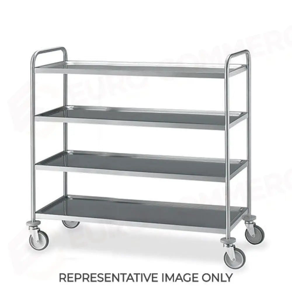 CARRELLO INOX 4 PIANI STAMPATI CM 120X60 RUOTE ELASTICHE 2 FRENATE - 14034-E - METALCARRELLI - CARRELLI