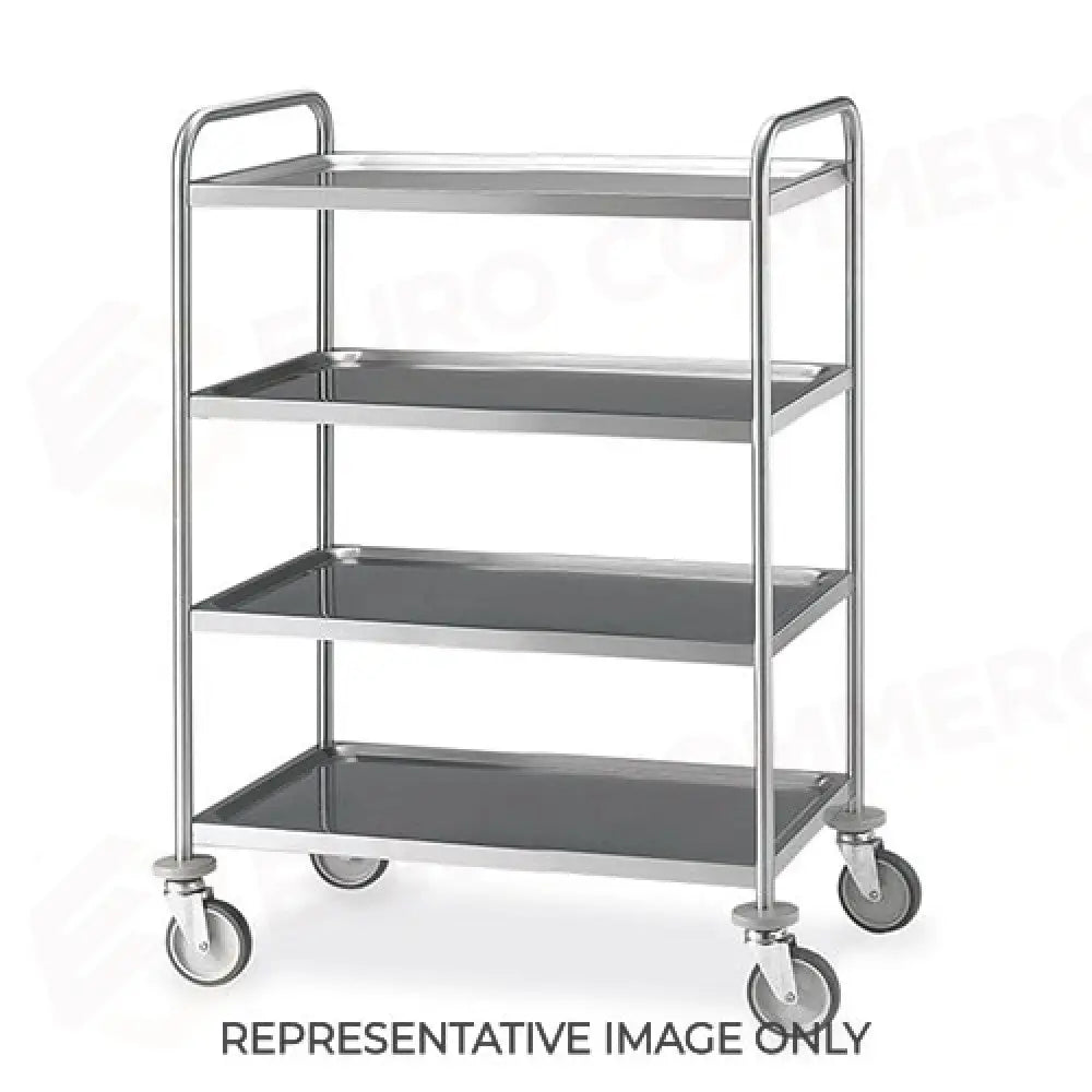 CARRELLO INOX 4 PIANI STAMPATI CM 80X50 2 RUOTE FRENATE - 1410C-F - METALCARRELLI - CARRELLI