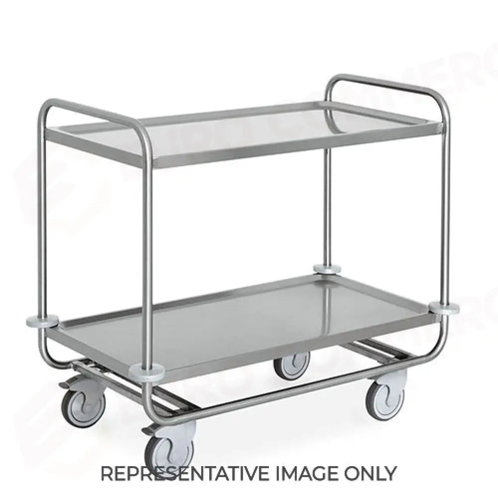 CARRELLO INOX PORTATA 200 KG 2 PIANI STAMPATI CM 100X50 RUOTE ELASTICHE 2 FRENATE - 1400P-E - METALCARRELLI - CARRELLI