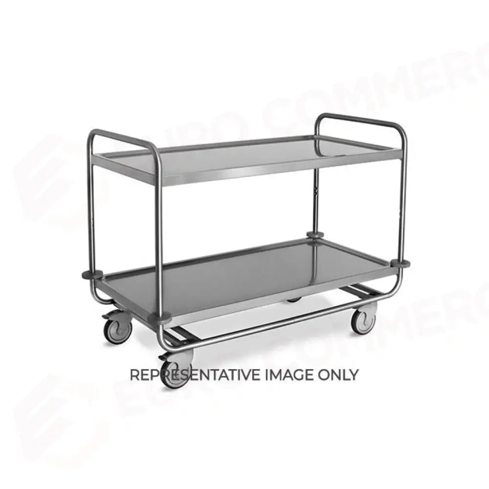 CARRELLO INOX PORTATA 200 KG 2 PIANI STAMPATI CM 120X60 RUOTE ELASTICHE 2 FRENATE - 1403P2-E - METALCARRELLI - CARRELLI