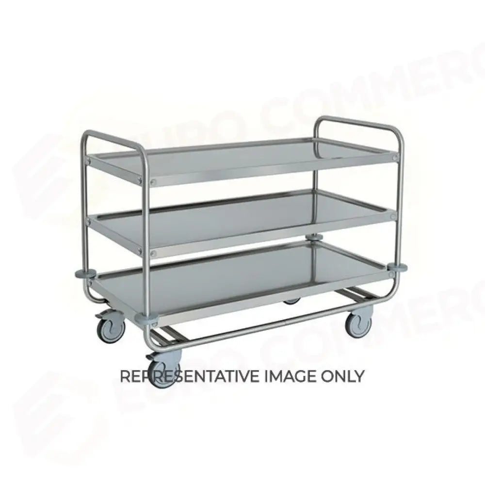 CARRELLO INOX PORTATA 200 KG 3 PIANI STAMPATI CM 100X50 RUOTE ELASTICHE 2 FRENATE - 1405P-E - METALCARRELLI - CARRELLI