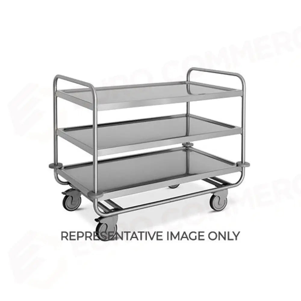 CARRELLO INOX PORTATA 200 KG 3 PIANI STAMPATI CM 100X60 RUOTE ELASTICHE 2 FRENATE - 1407P-E - METALCARRELLI - CARRELLI