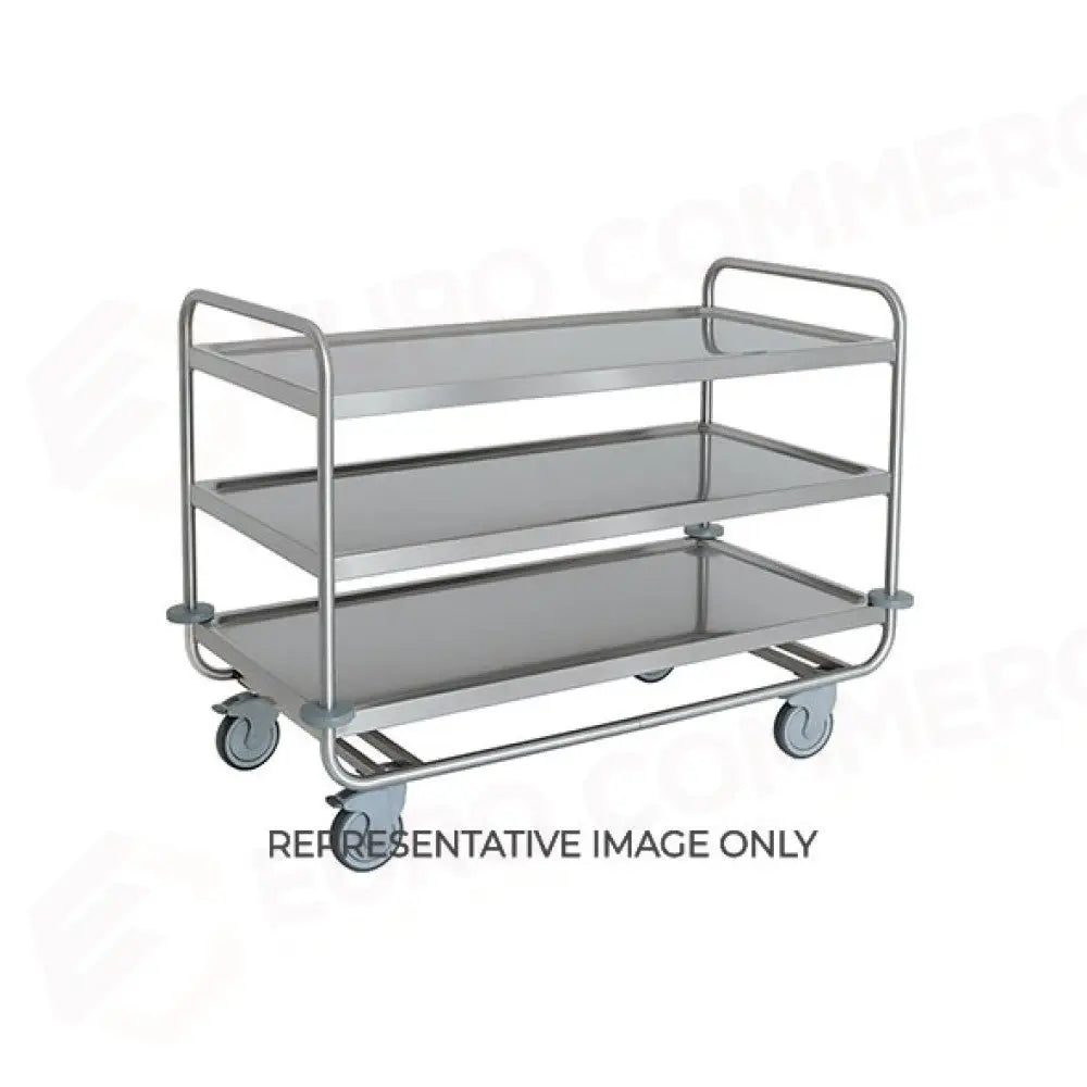 CARRELLO INOX PORTATA 200 KG 3 PIANI STAMPATI CM 120X60 RUOTE ELASTICHE 2 FRENATE - 1403P3-E - METALCARRELLI - CARRELLI