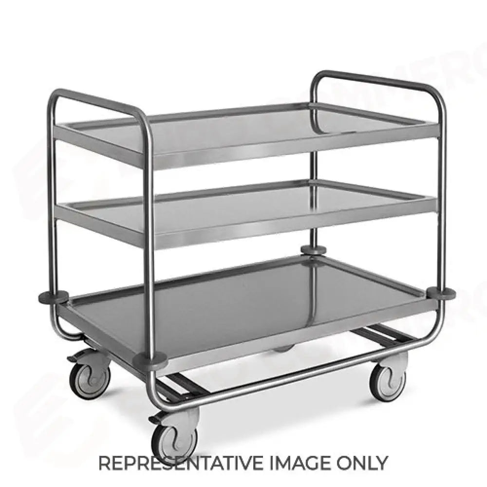 CARRELLO INOX PORTATA 200 KG 3 PIANI STAMPATI CM 80X50 RUOTE ELASTICHE 2 FRENATE - 1405CP-E - METALCARRELLI - CARRELLI