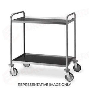 CARRELLO INOX SALDATO 2 PIANI STAMPATI CM 100X50 2 RUOTE FRENATE - 1400S-F - METALCARRELLI - CARRELLI