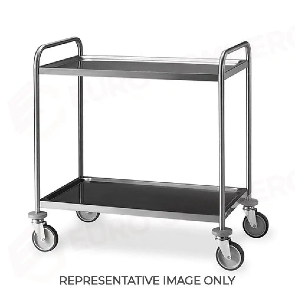 CARRELLO INOX SALDATO 2 PIANI STAMPATI CM 100X60 RUOTE ELASTICHE 2 FRENATE - 1402S-E - METALCARRELLI - CARRELLI
