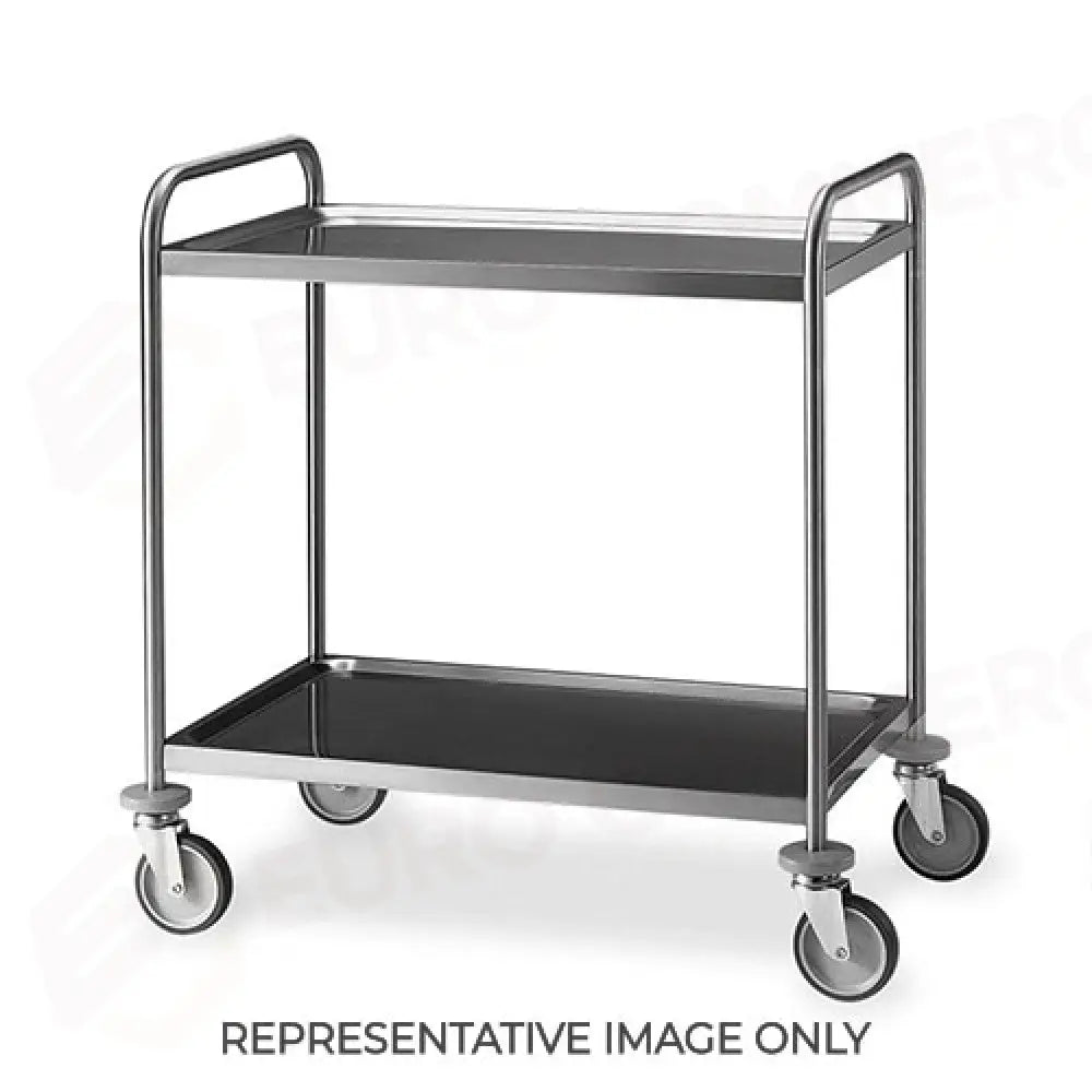 CARRELLO INOX SALDATO 2 PIANI STAMPATI CM 80X50 RUOTE ELASTICHE 2 FRENATE - 1400CS-E - METALCARRELLI - CARRELLI