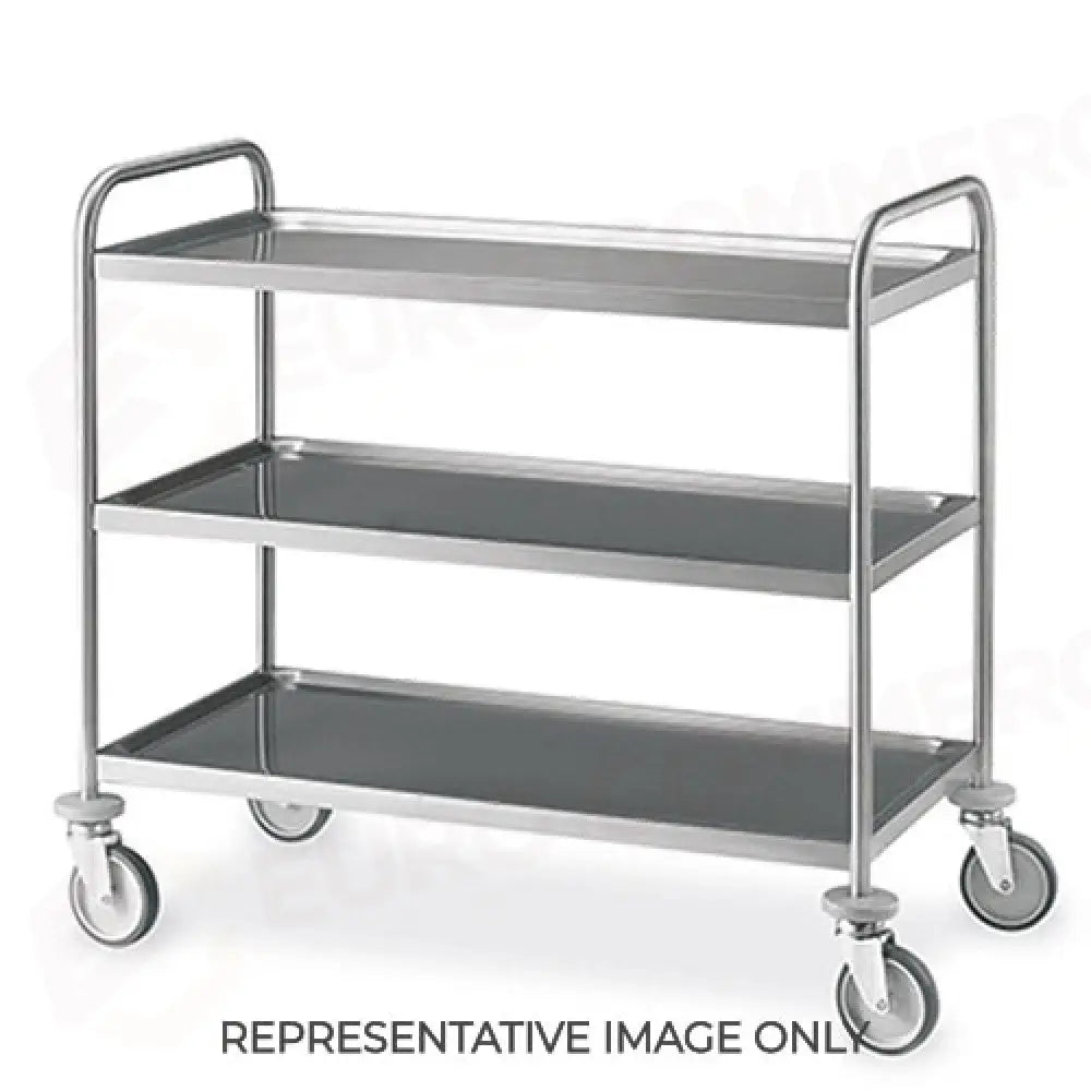 CARRELLO INOX SALDATO 3 PIANI STAMPATI CM 100X50 RUOTE ELASTICHE 2 FRENATE - 1405S-E - METALCARRELLI - CARRELLI