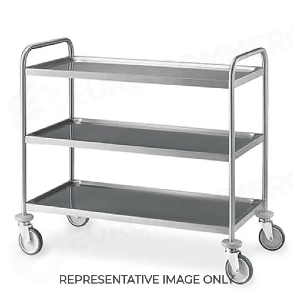 CARRELLO INOX SALDATO 3 PIANI STAMPATI CM 100X60 2 RUOTE FRENATE - 1407S-F - METALCARRELLI - CARRELLI