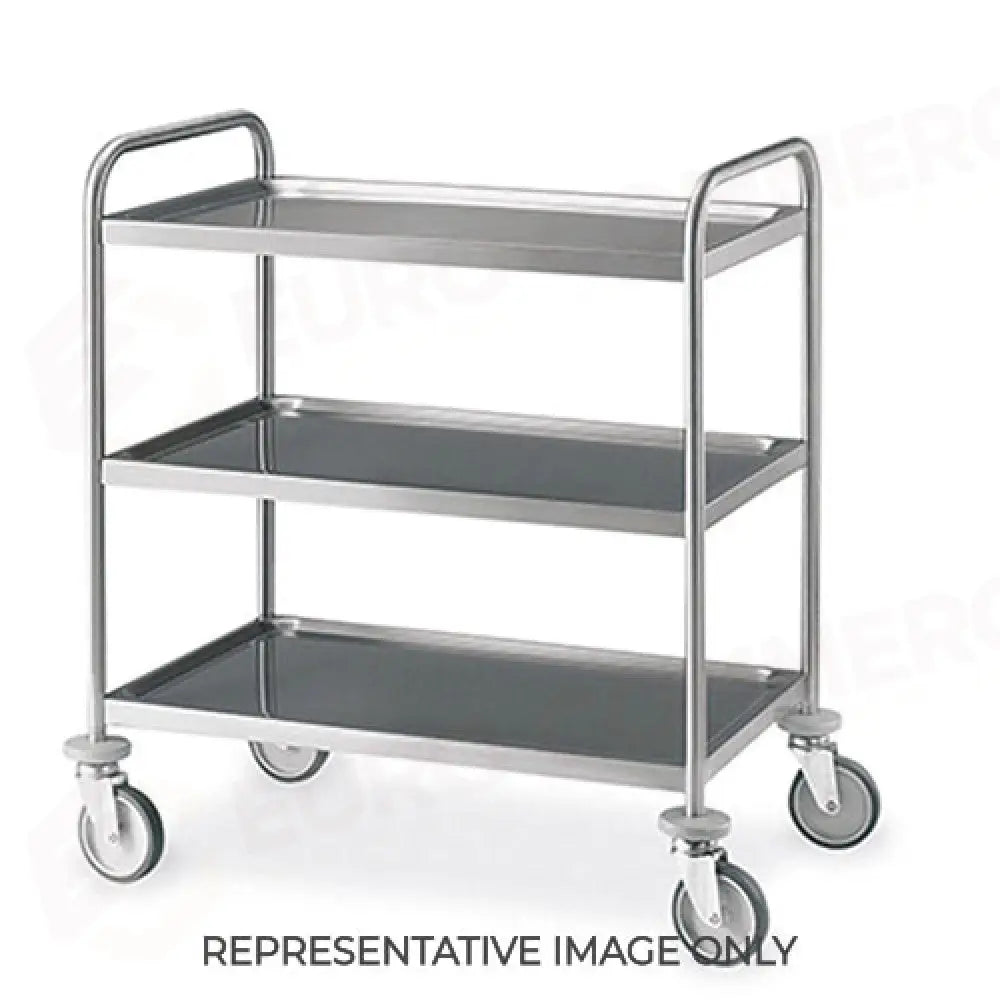 CARRELLO INOX SALDATO 3 PIANI STAMPATI CM 80X50 2 RUOTE FRENATE - 1405CS-F - METALCARRELLI - CARRELLI