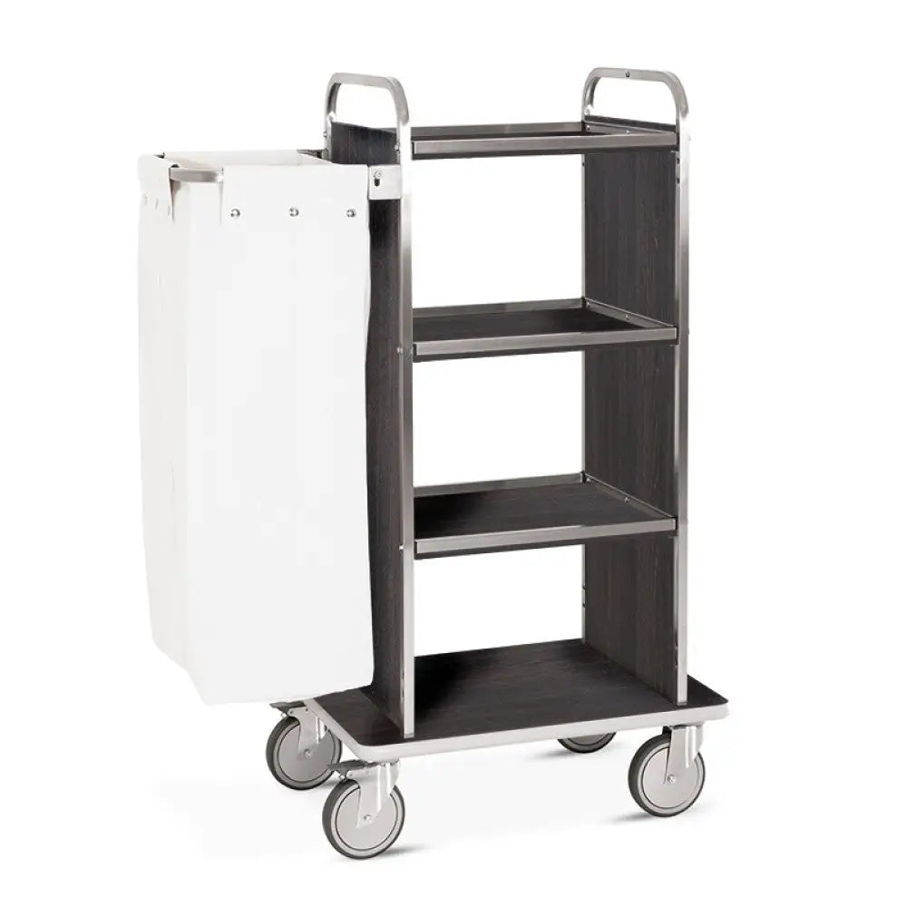 CARRELLO PORTABIANCHERIA 4 PIANI CM 50X45 PANNELLI LATERALI ROVERE TABACCO RUOTE ELASTICHE 2 FRENATE - 4451T